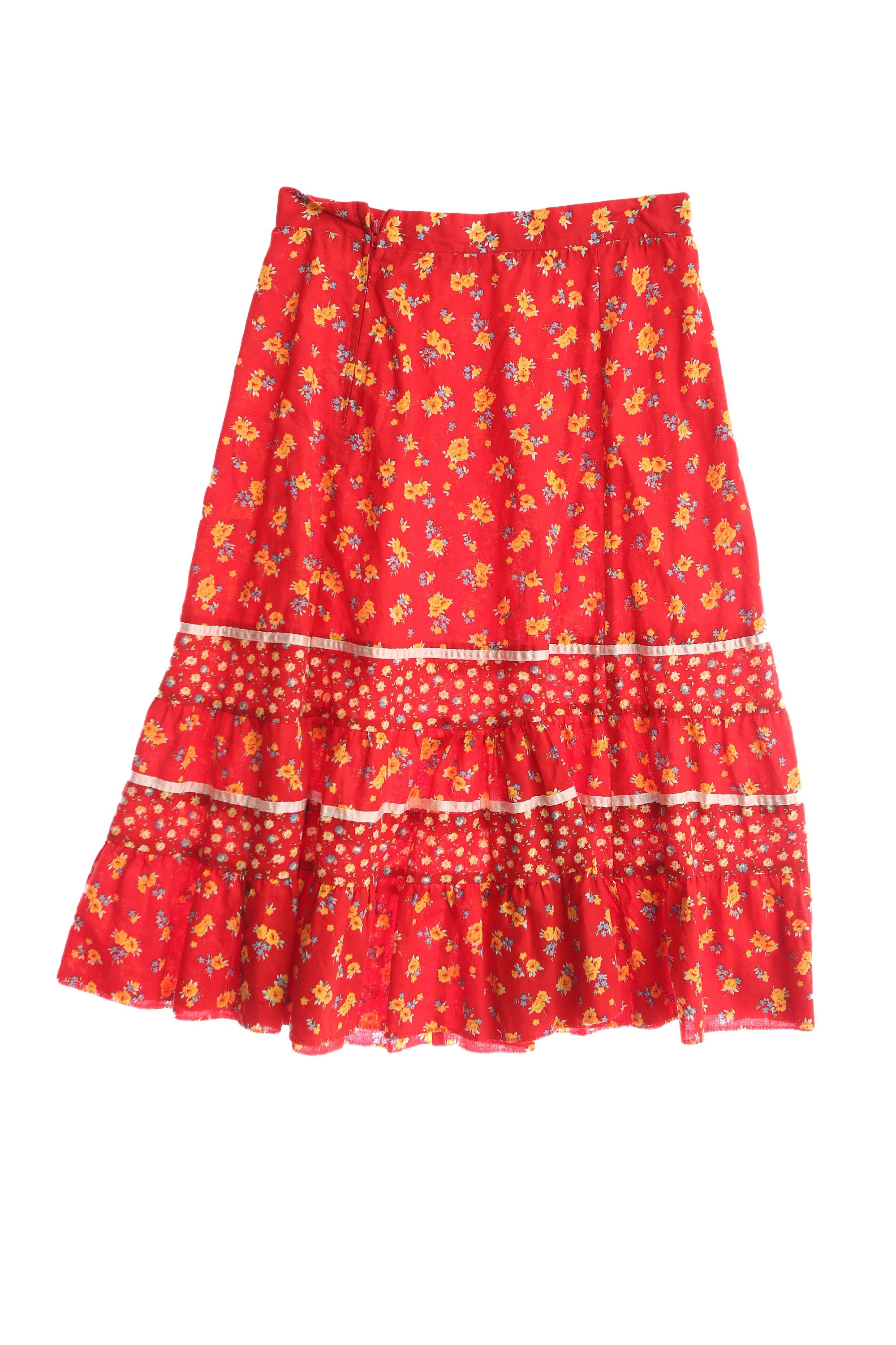 Vintage Women's Red Floral Print Prairie Skirt